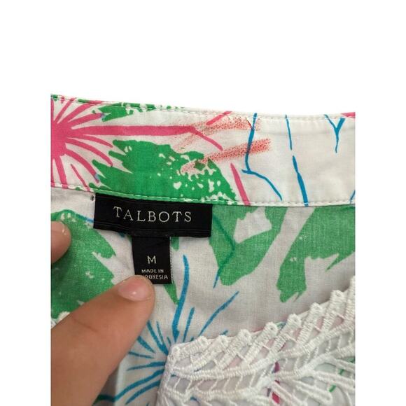 Talbots Women's Pink Anguilla Floral Print Lace Bib Tunic Top Size Medium - Picture 4 of 7